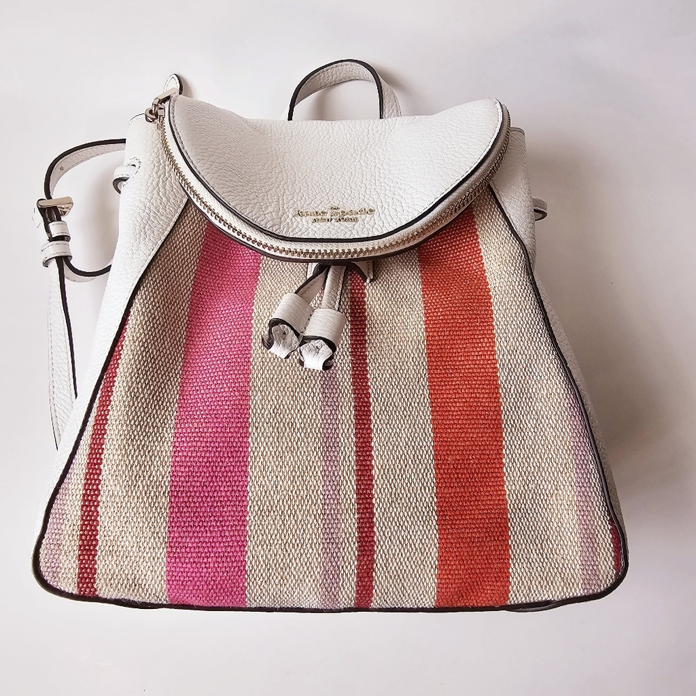 KATE SPADE LEILA MD FLAP  BACKPACK STRIPED CANVAS - Picture 4 of 6